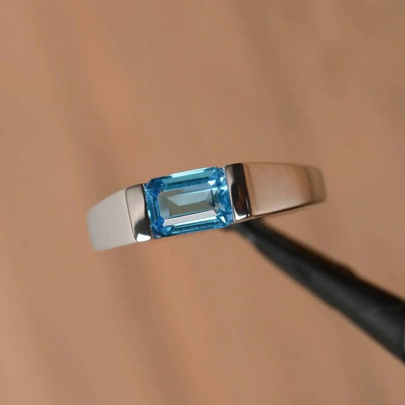 9 x 7 mm Light blue natural topaz ring silver sterling 925 size 7.0 free resize - 戒指 - 純銀 白色