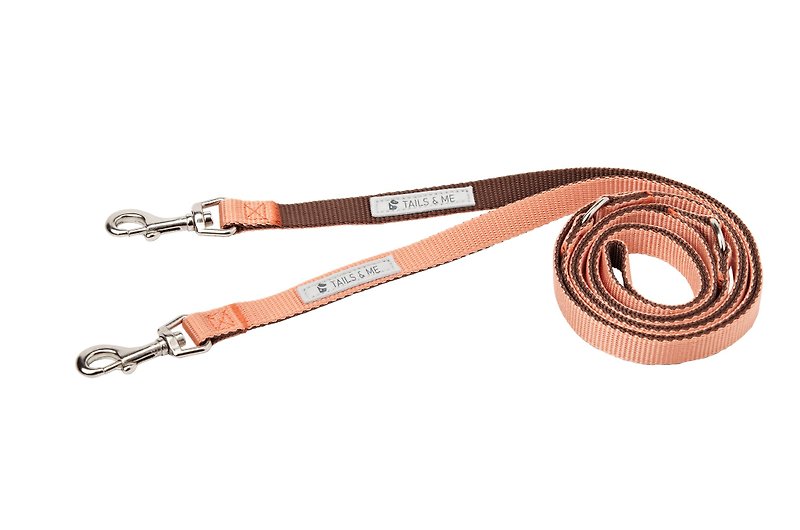 [Tail and me] multi-function two-color standard pull rope powder orange / dark brown M - ปลอกคอ - ไนลอน 