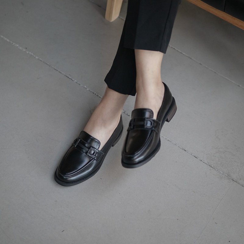 Horsebit Loafers_Flat Black - Women's Oxford Shoes - Genuine Leather Black