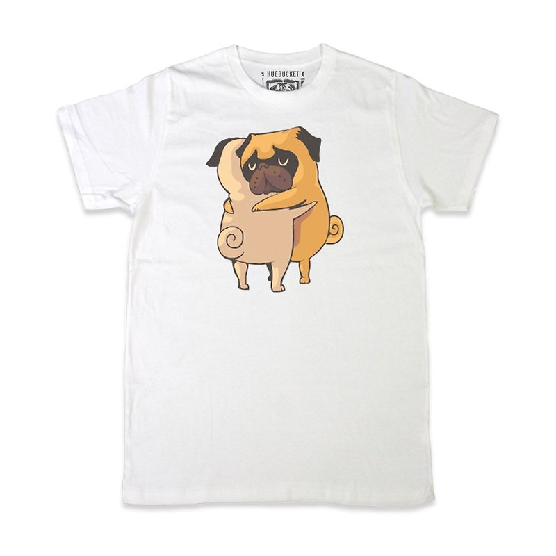 PUG Life • Pug Hugs • Unisex T-shirt - T 恤 - 棉．麻 白色