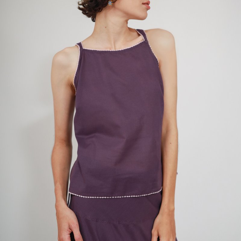 Cross Back Wrap Cotton Tank, Purple - Women's Tops - Cotton & Hemp Purple