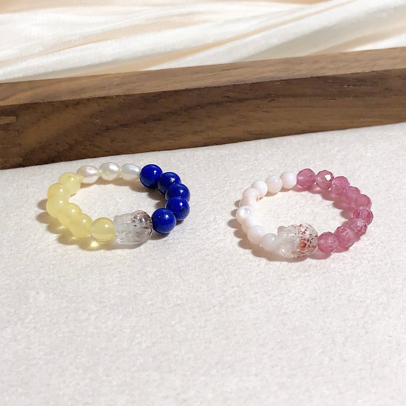 Mini Ultra Seven Pixiu Bead Chain Ring - General Rings - Semi-Precious Stones 