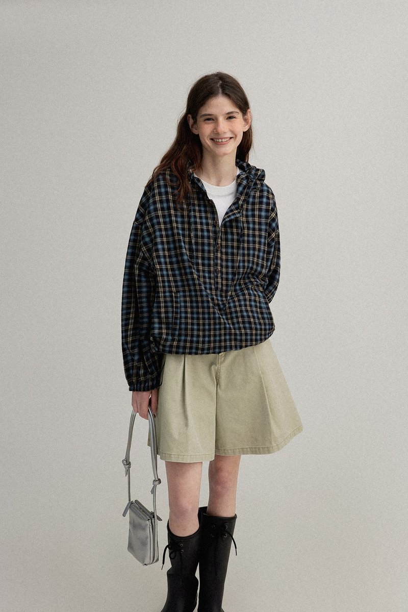 tomboy 復古撞色格子連帽襯衫 - 女上衣/長袖上衣 - 其他材質 多色