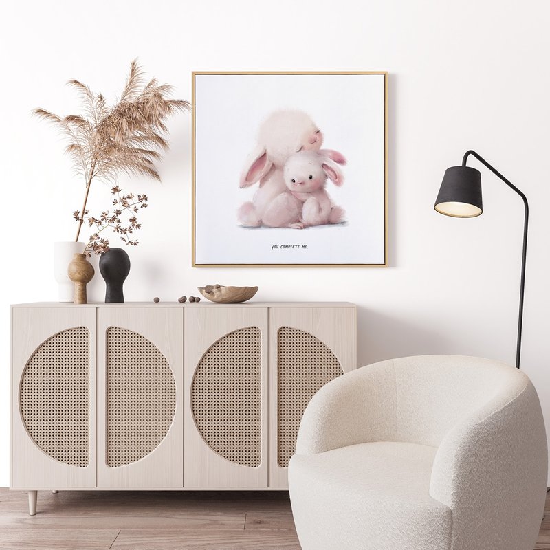 YOU COMPLETE ME. -北歐風療癒兔子掛畫/兒童房裝飾/可愛兔兔掛畫 - 海報/掛畫/掛布 - 棉．麻 粉紅色
