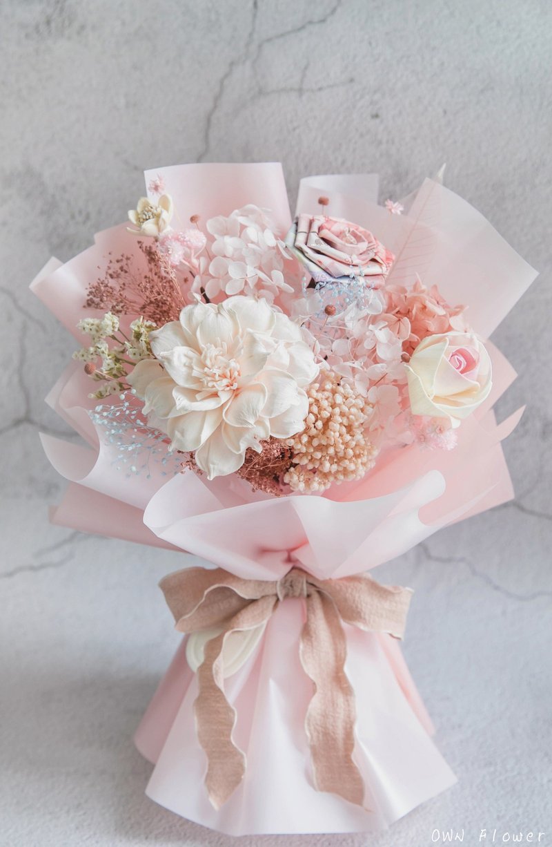 粉色花束/紙鈔花束/鈔票花束/有錢花/錢花束/生日禮物/ 生日花束 - 乾燥花/永生花 - 植物．花 粉紅色