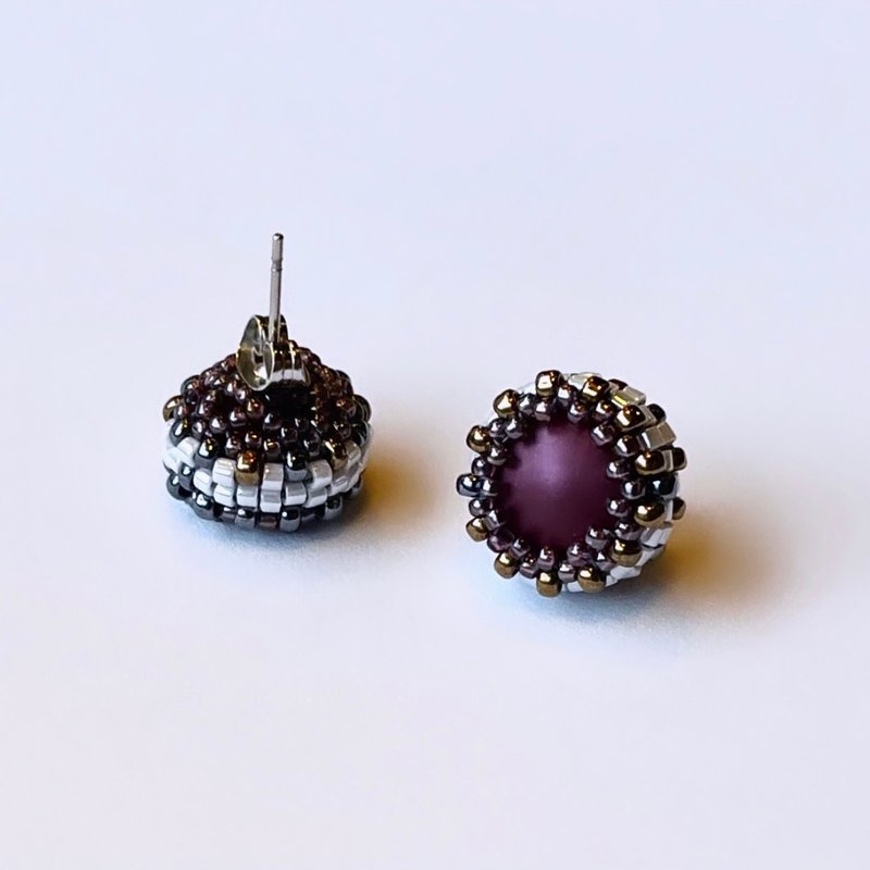 Round cake pearl earrings - CL, Bouquet - Earrings & Clip-ons - Crystal Purple