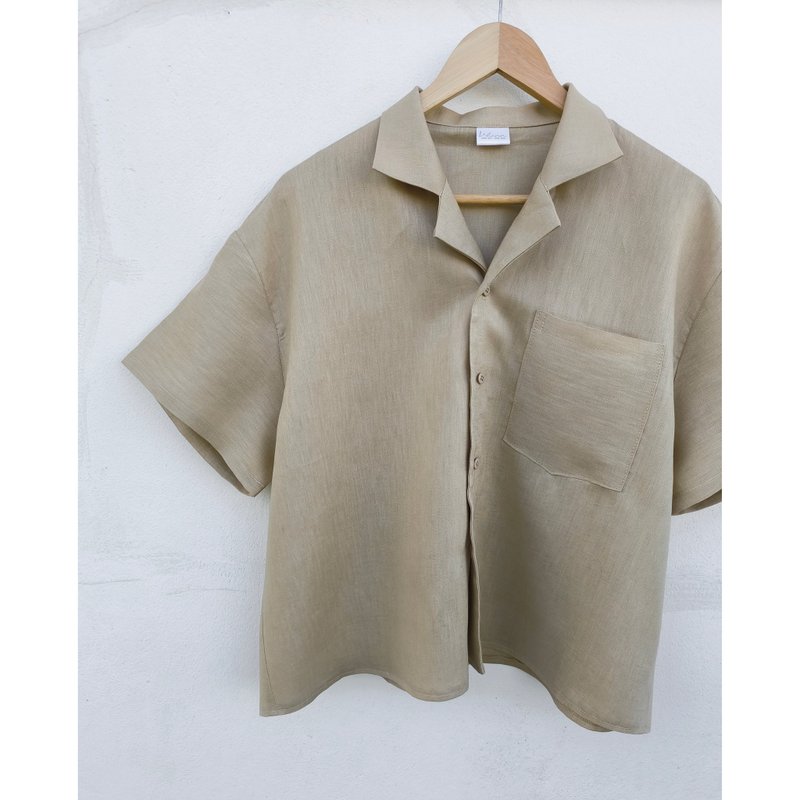 Linen | Shirt, open collar, light brown - 女襯衫 - 棉．麻 卡其色