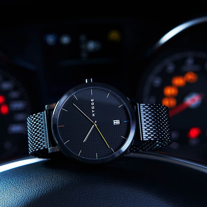 日本HYGGE 低調率性真皮腕錶 不銹鋼霧黑 金屬錶帶 Made in Japan - 男錶/中性錶 - 其他金屬 