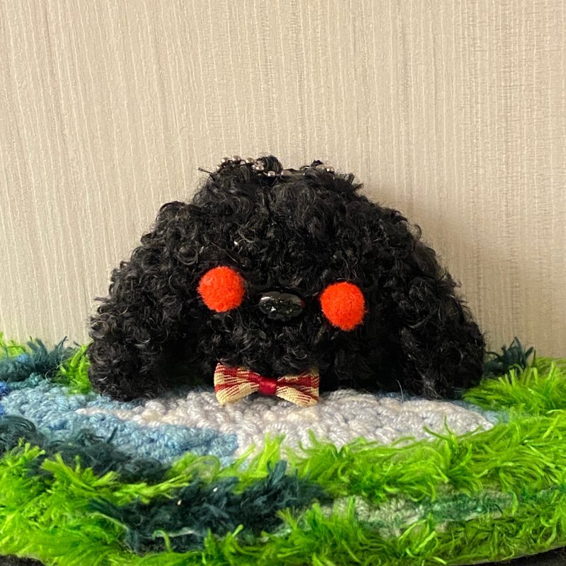 Black VIP curly hair small blush black charcoal dog head pendant 5cm-hair root twist stick handmade pendant/wool material - Stuffed Dolls & Figurines - Other Materials Black