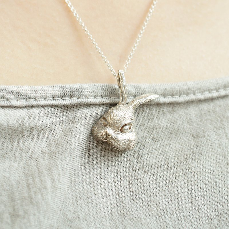 Bunny Rabbit Series- Rabbit Sterling Silver Necklace - Necklaces - Other Materials Silver