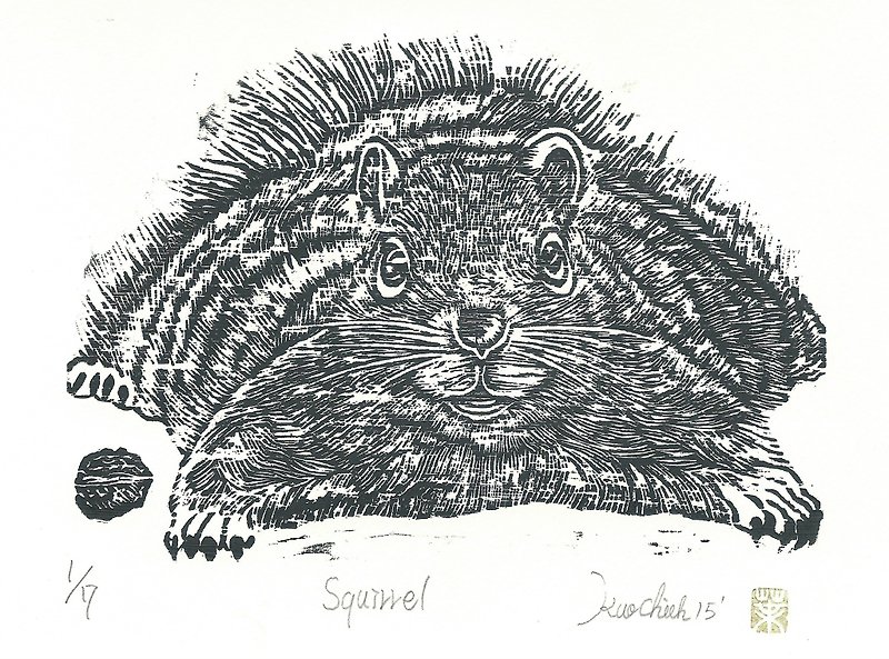 Original prints - Squirrel Squirrel- Yeguo Jie - โปสเตอร์ - กระดาษ สีดำ