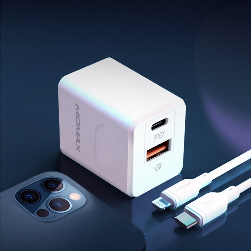 MOMAX ONEPlug USB-C Dual-hole Charger 20W PD Fast Charge (UM16) - ที่ชาร์จไร้สาย - วัสดุอื่นๆ ขาว