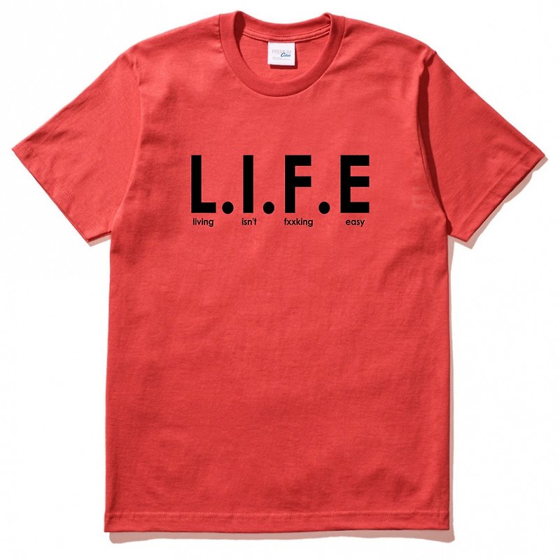 Living isn't fxxking easy LIFE red t shirt - เสื้อยืดผู้ชาย - ผ้าฝ้าย/ผ้าลินิน สีแดง