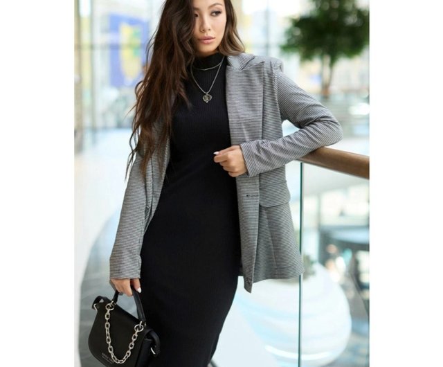 Black dress clearance grey jacket