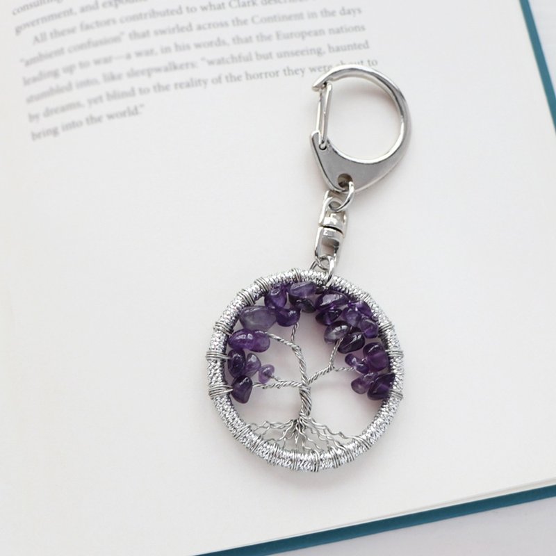 Energy Crystal‧Wishing Tree丨Amethyst Handmade Good Luck Dream Catcher Pendant Keychain - Keychains - Other Materials Purple