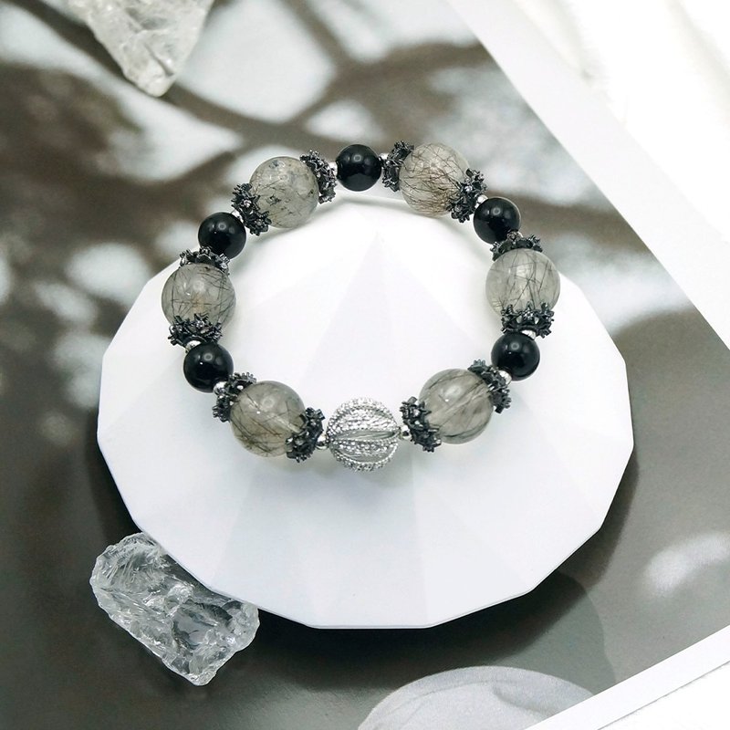 Black hair crystal obsidian crystal bracelet protects against villains and ensures safety - สร้อยข้อมือ - คริสตัล สีดำ