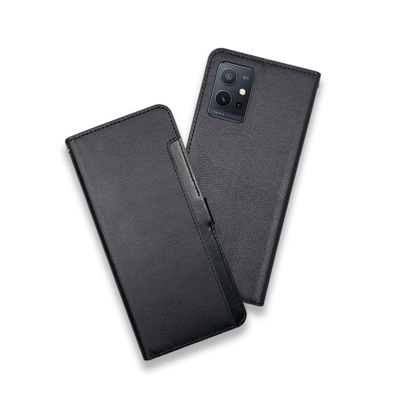 CASE SHOP Vivo Y55s/Y55 前插卡側立式皮套-黑 - 手機殼/手機套 - 人造皮革 黑色