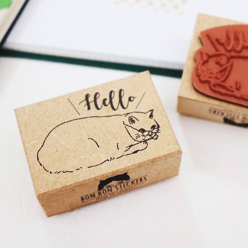 Spectacle Cat Hello Wood Seal 3.5 x 5 cm - ตราปั๊ม/สแตมป์/หมึก - ไม้ 