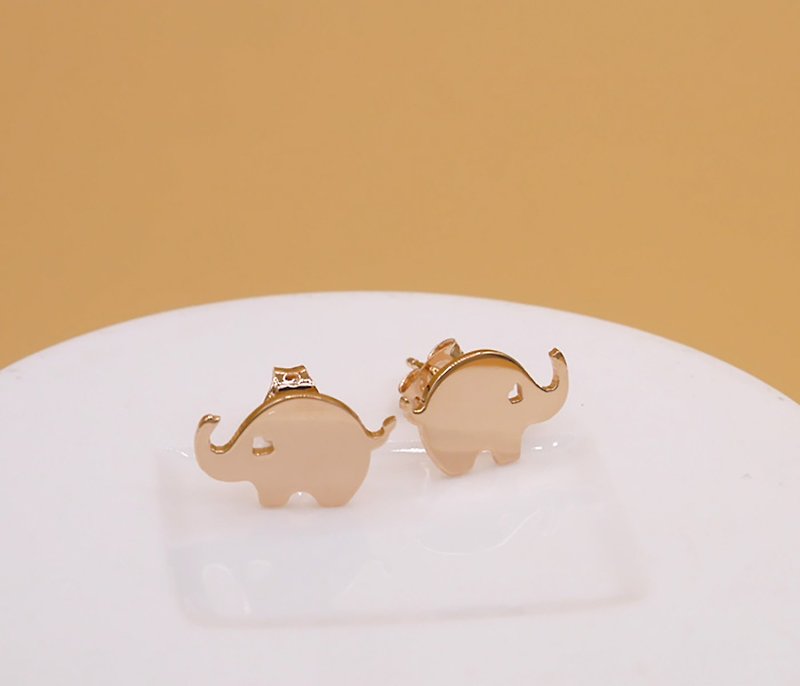 Other Metals Earrings & Clip-ons Pink - Handmade Little Elephant earring - Pink gold plated