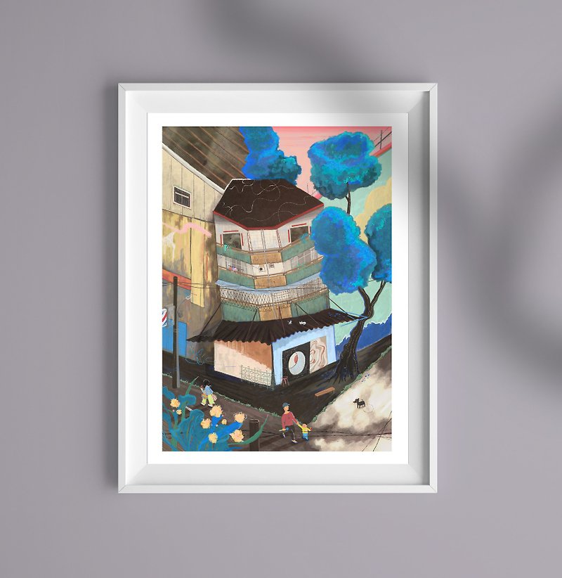 Limited Artist Giclée art print The House on the Corner Home Deco artwork - โปสเตอร์ - กระดาษ หลากหลายสี