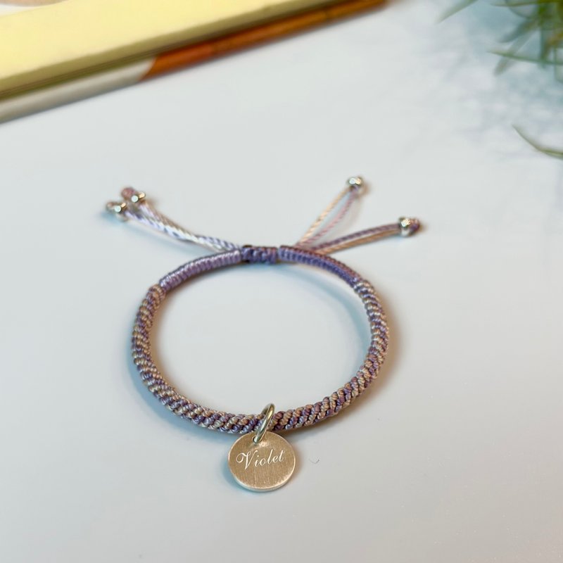 Small round name woven bracelet l Baby bracelet l Round plate name bracelet - สร้อยข้อมือ - วัสดุอื่นๆ 