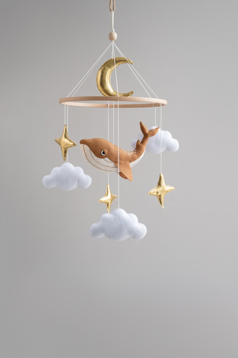 Baby mobile neutral, clouds and gold stars nursery mobile - 寶寶/兒童玩具/玩偶 - 環保材質 金色