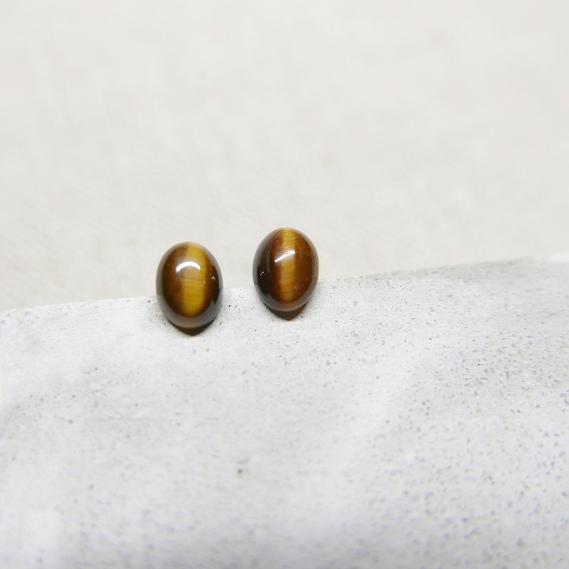 Daily department. Both mini tiger eye Stone earrings - ต่างหู - เครื่องเพชรพลอย สีทอง
