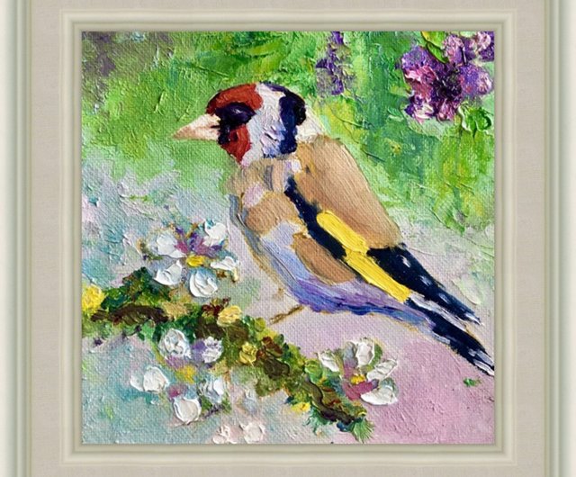 鳥の絵、オリジナルのゴールドフィンチ キャンバス ウォール