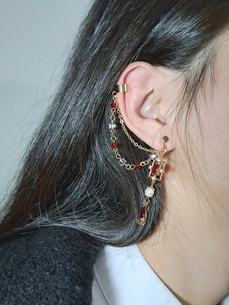 Original Earbone Clip-Rules of the Elements_Yanyan - Earrings & Clip-ons - Other Metals Red