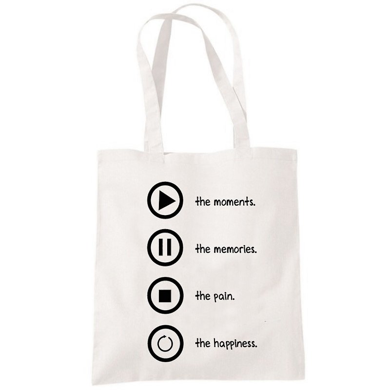 Player Quote Sign Rewind Pause Play Sto Canvas Bag Literary Environmental Shopping Bag One-shoulder Tote Bag-Beige - Messenger Bags & Sling Bags - Other Materials White