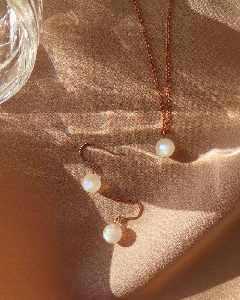 Rose Gold Moon Necklace & Earring Set - 14KGF - Necklaces - Semi-Precious Stones White