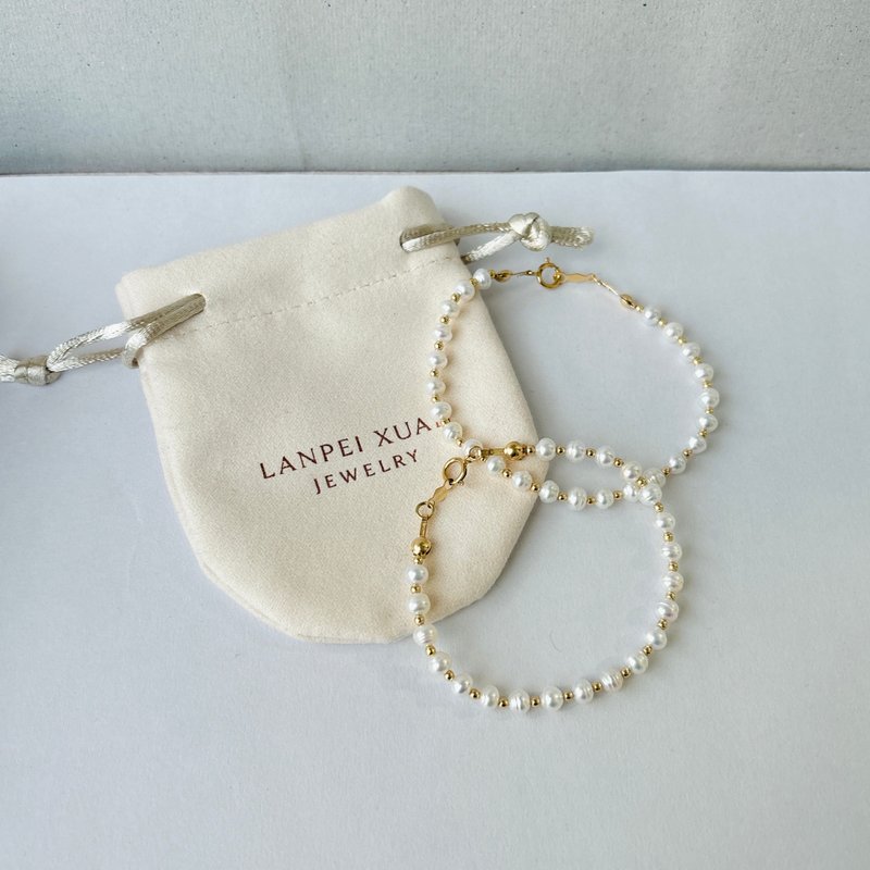 生長紋 淡水珍珠 × 14KGF 小金豆手鍊 微光優雅系列 - 手鍊/手環 - 珍珠 白色