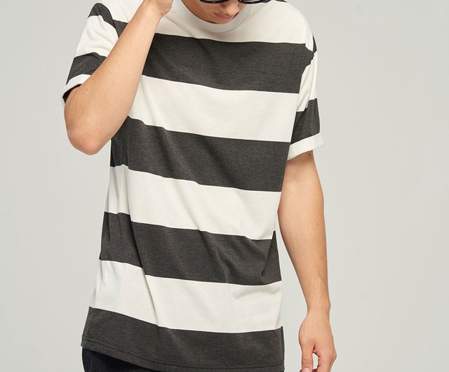 Stone@s Strip Wide T-Shirt / black and white horizontal