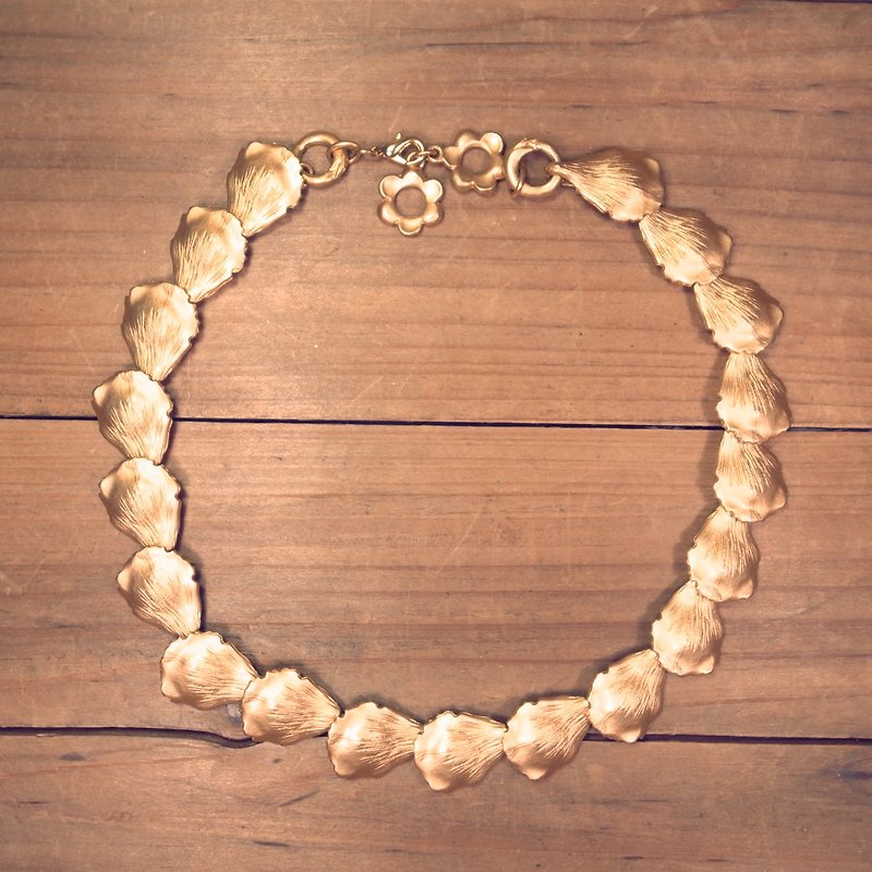 [Bones] KENZO golden leaf necklace Vintage - Necklaces - Other Metals Gold