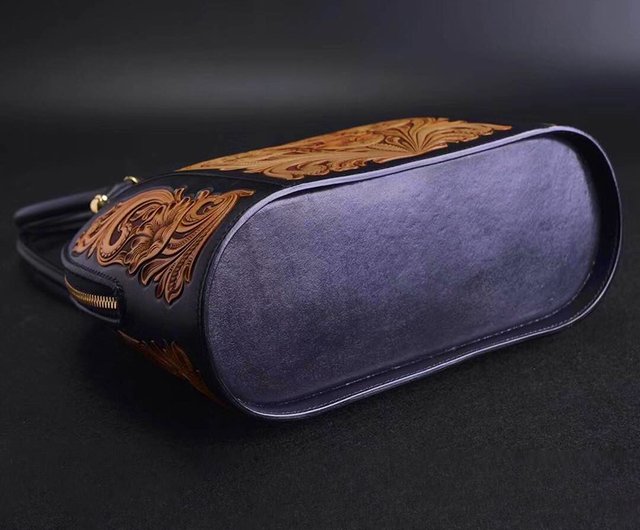 Six-sided Leather Carving, Handmade Leather Women's Bags