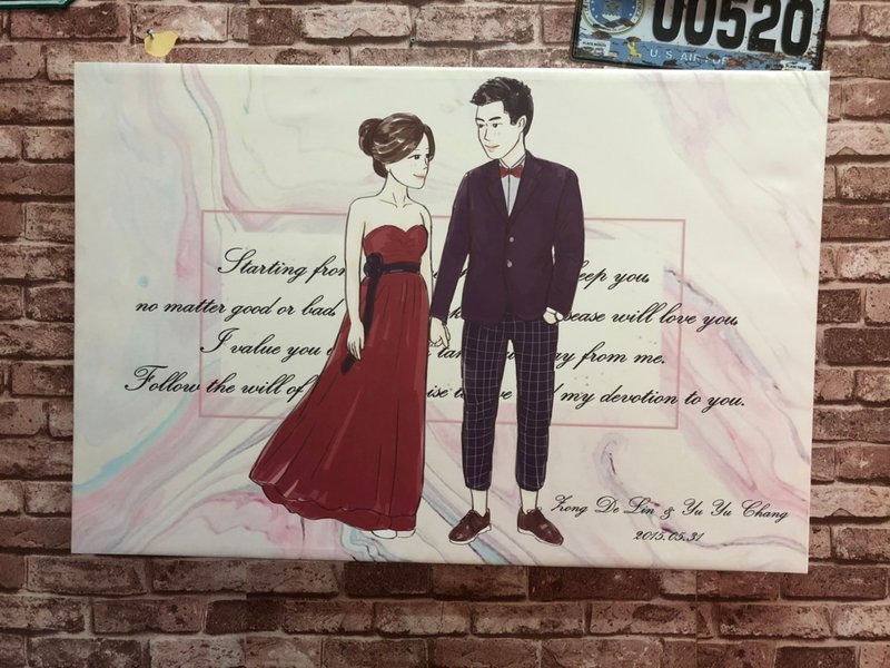 墾丁婚紗照客製手繪無框畫 結婚紀念禮物 房間幸福擺飾 拍婚紗 - 擺飾/家飾品 - 其他材質 咖啡色