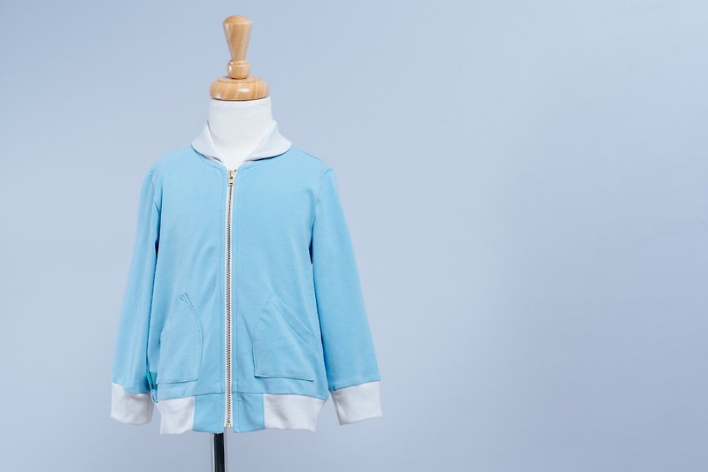Round neck zipper jacket - hand made non-toxic jacket children's wear - เสื้อโค้ด - ผ้าฝ้าย/ผ้าลินิน สีน้ำเงิน