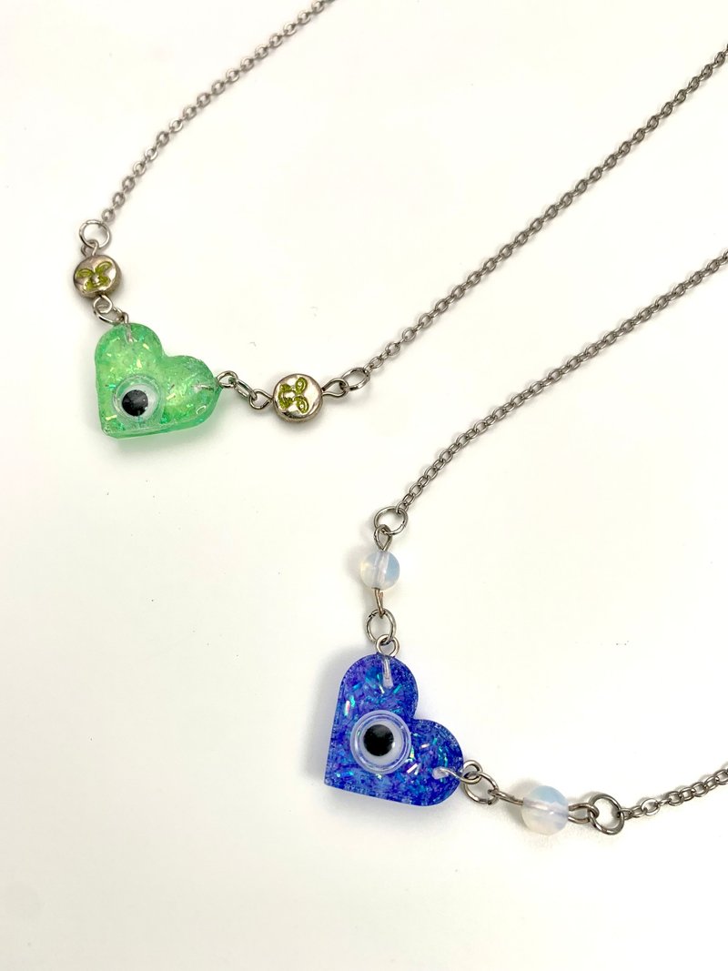 Heart Heart Eye Original Eye Candy Series Active Eyeball Resin Heart Candy Necklace - Necklaces - Resin Blue