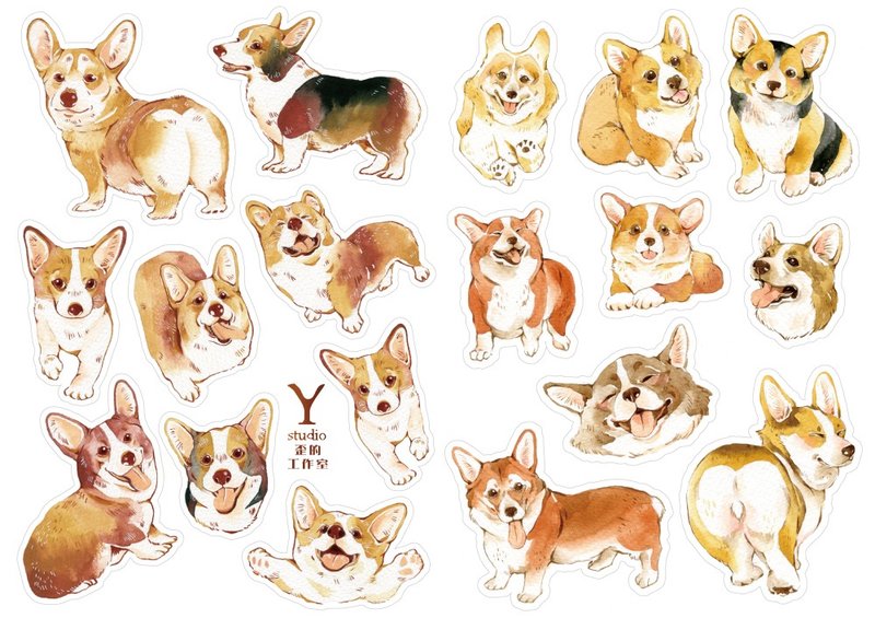 A5 knife film dog stickers (9 types in total) size 14.8 cm × 21 cm - Stickers - Paper Multicolor