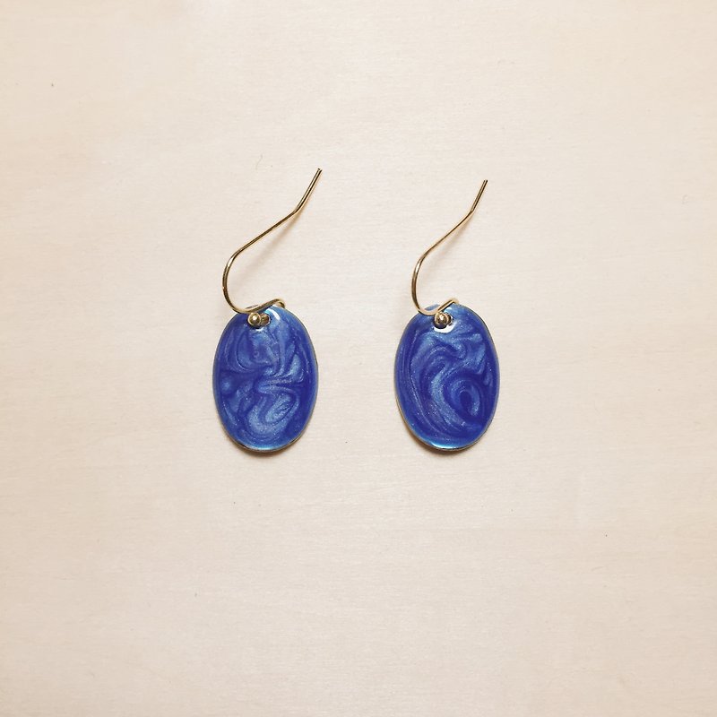 Vintage royal blue drip glaze oval earrings - ต่างหู - สี สีน้ำเงิน