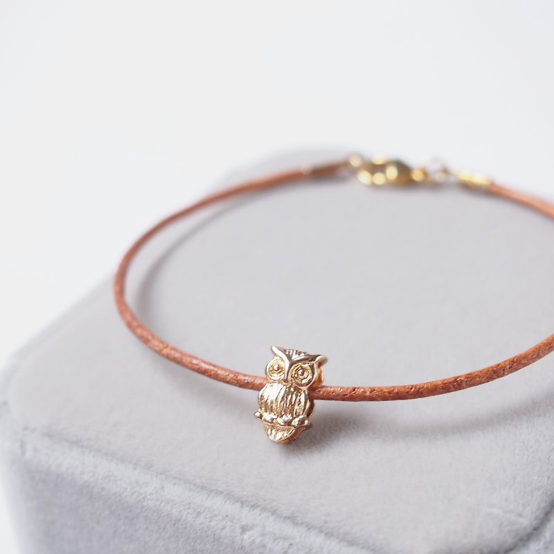"KeepitPetite" lovely gilded · · · Owl · Brown Leather Bracelet Wristband - สร้อยข้อมือ - หนังแท้ สีนำ้ตาล