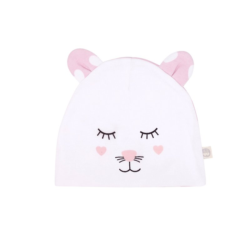 澳洲Kippins有機棉嬰兒帽- 凱蒂小貓(Kitty Beanie) - 嬰兒帽子/髮帶 - 棉．麻 粉紅色