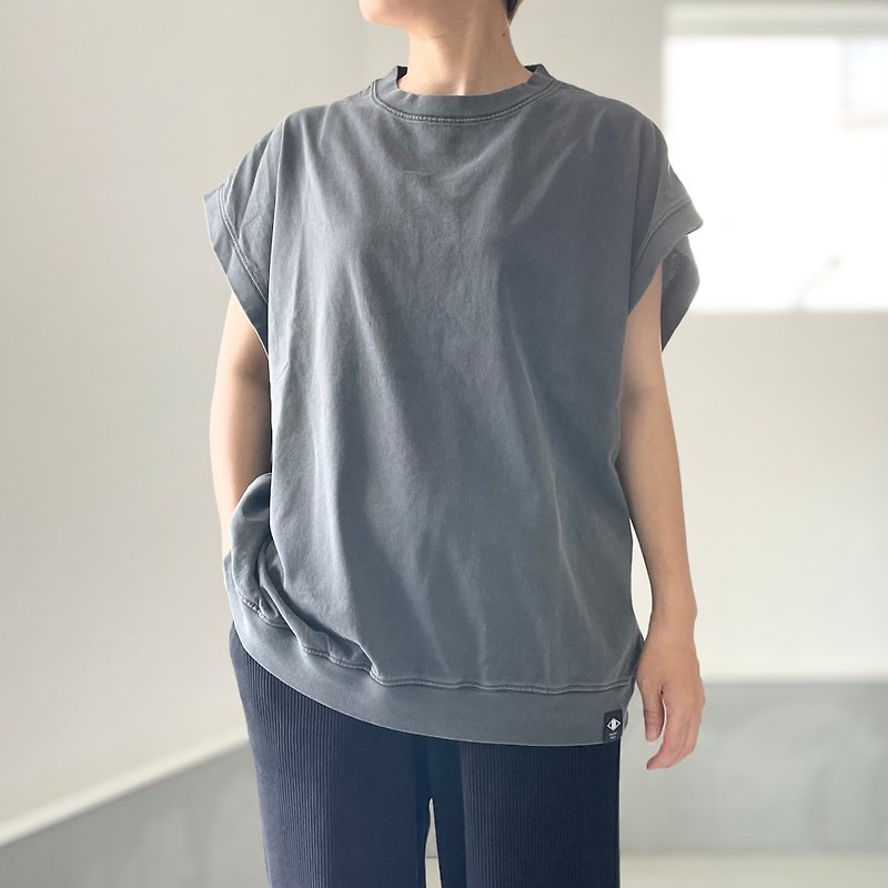 2024 New Arrivals [Unisex] Pigmented Big Silhouette Sleeveless T-Shirt [Gray] - เสื้อยืดผู้หญิง - ผ้าฝ้าย/ผ้าลินิน สีเทา