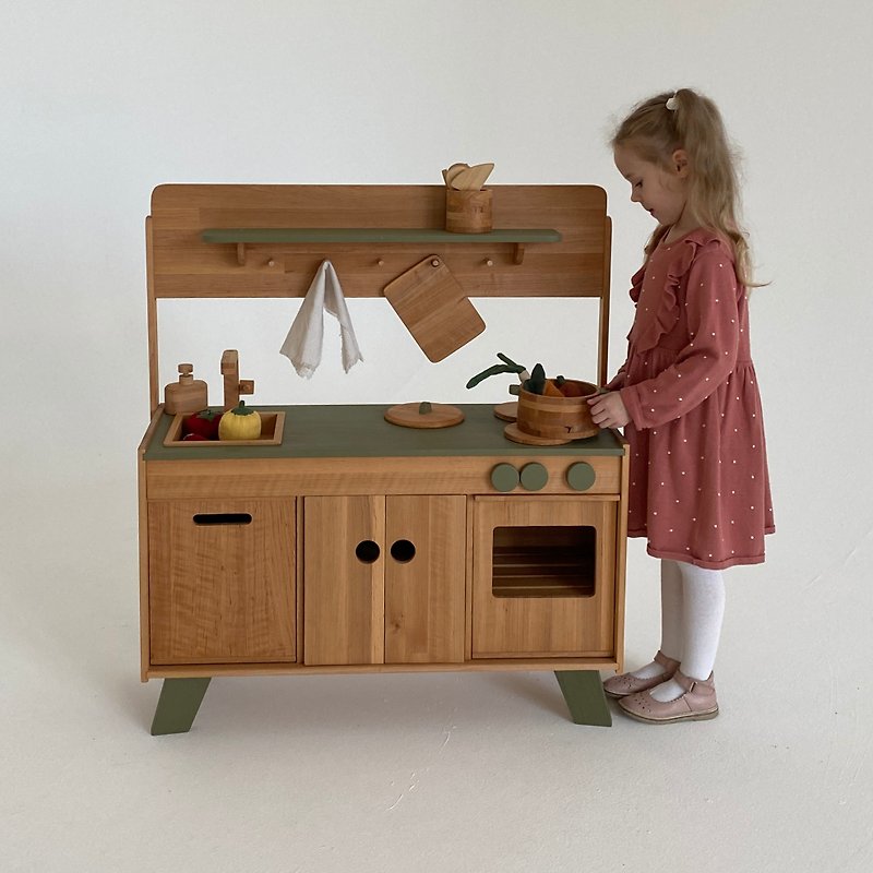 木頭 寶寶/兒童玩具/玩偶 白色 - Wooden toy kitchen, modern kitchen set oven, dishwasher, For a little chef