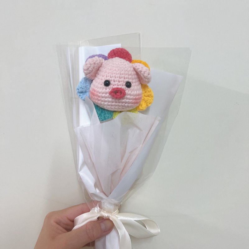 Cute Crocheted Flower_Baby Pig_Flower Headgear - พวงกุญแจ - ผ้าฝ้าย/ผ้าลินิน 