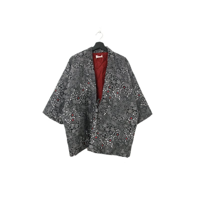 Back to Green - Haori Jacket from Japan - Black & White Paisley Pattern pt-35 / Vintage - เสื้อโค้ทผู้ชาย - ผ้าฝ้าย/ผ้าลินิน 