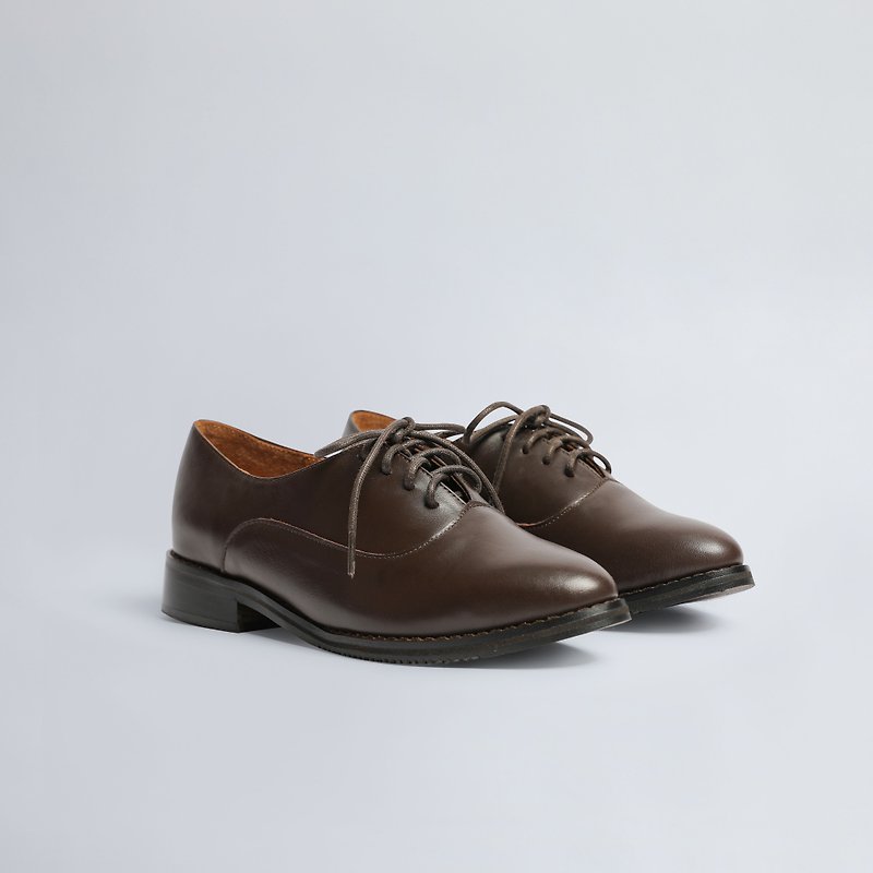 Afternoon tea date with Oxford shoes_Mocha Coffee - Women's Leather Shoes - Genuine Leather Brown