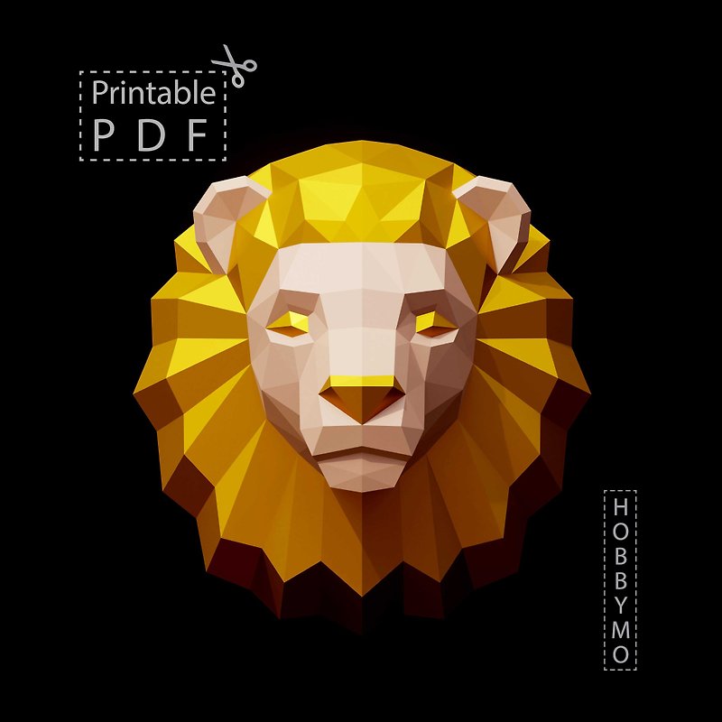 DIY Polygonal Lion Head (printable pdf template). Papercraft Animals - Other - Other Materials Yellow