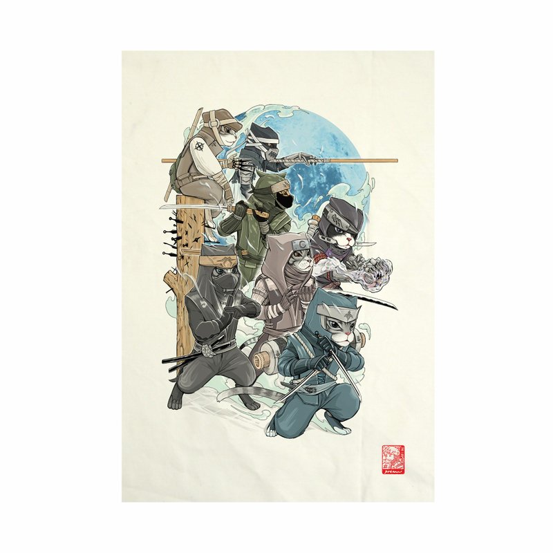 7 Ninja Cat Fabric Art Canvas No frame - 其他 - 棉．麻 白色