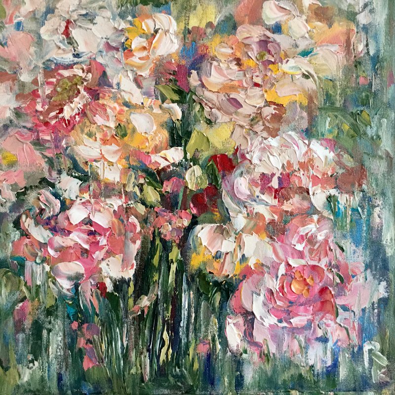 Peonies painting - 壁貼/牆壁裝飾 - 其他材質 粉紅色